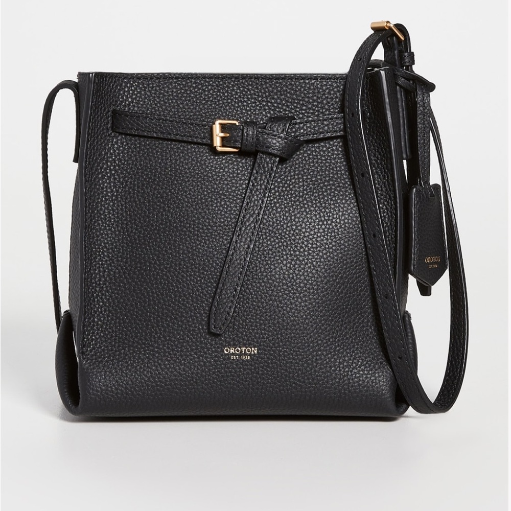 Oroton Margot Tiny Bucket Bag - PEBBLED black leather